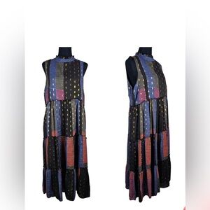Tuckernuck Oliphant Tiered Sleeveless Maxi Dress Sz Small Colorblock Metallic